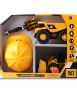 Cat Tough Machines Light & Sound Toy Vehicle Set Including Bonus Hard Helmet. Includes Cat Officially Licensed Dump Truck & Front End Loader