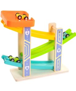 Funsmile Race Track Car Ramp Toy Wooden Toddler Toys for 2 3 Year Old Boy Girl Gifts with 3 Wooden Cars
