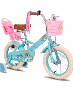 JOYSTAR Little Daisy 14 Inch Kids Bike for 3 4 5 Years Girls with Handbrake Children Princess Bicycle with Training Wheels Basket Streamer Toddler Cycle Bikes Blue