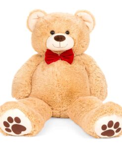 Best Choice Products 38in Giant Soft Plush Teddy Bear Stuffed Animal Toy w_ Bow Tie, Footprints - Brown